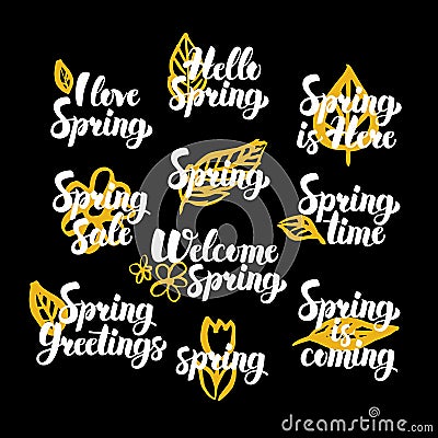 Springtime Hand Drawn Quotes Vector Illustration