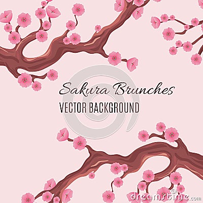 Springtime japanese traditional vector background with blossom cherry sakura tree brunches Vector Illustration