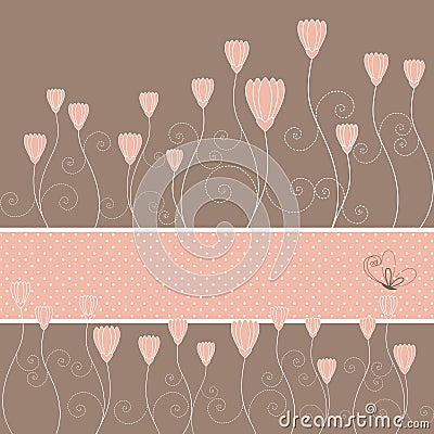 Springtime pink floral and butterfly greeting card Vector Illustration