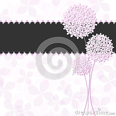 Springtime Pink Purple Hydrangea Flower Greeting C Vector Illustration