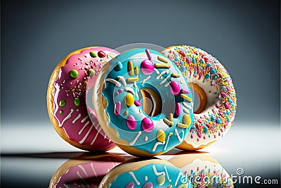 sprinkled, donuts, doughnuts with sprinkles isolate on color background, Stock Photo