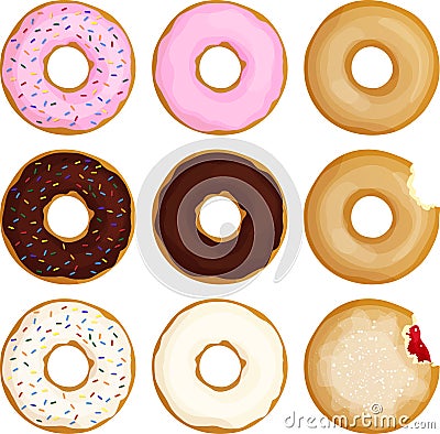 Sprinkled Frosted Donuts Vector Illustration