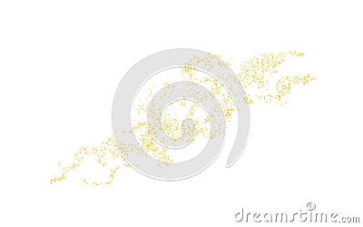 Sprinkled golden texture with crumbs. Background gold dust on white background. Sand particles grain or sand. Backdrop golden path Vector Illustration