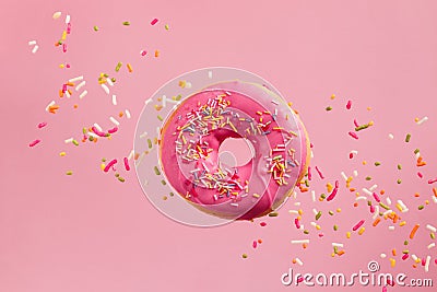 Sprinkled Pink Donut Stock Photo