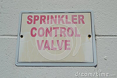 Sprinkler Control Valve Signage Outdoors Stock Photo