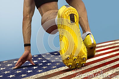 Sprinter start US flag Stock Photo