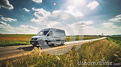 Sprinter Van Photography: Country Road Journey With Mercedes Stock Photo