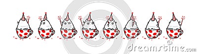 Sprite cartoon character of the cat. Set of different poses of the character in the vector. A looped animation of the rotation of Vector Illustration