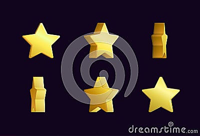 Sprite sheet effect animation of a spinning golden star sparkling and rotating. For video effects, game development. Vector Illustration