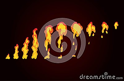 Sprite sheet of fire, torch. Animation for game or cartoon. Vector Illustration