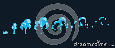 Sprite sheet of water splashes. Animation for game or cartoon. Vector Illustration
