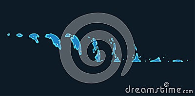 Sprite sheet of a water wave, water splashes. Animation for game or cartoon. Vector Illustration