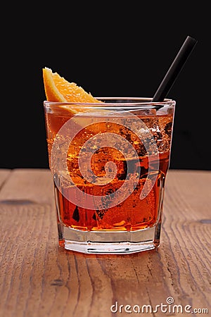 Spritz aperitif - orange cocktail with ice cubes Stock Photo