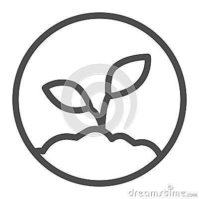 Sprout in the ground line icon, startup concept, ecologically pure product sign on white background, plant growing in Vector Illustration