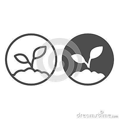 Sprout in the ground line and solid icon, startup concept, ecologically pure product sign on white background, plant Vector Illustration