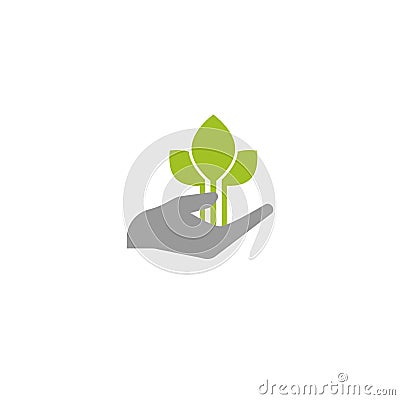 Sprout in a hand. Hand holding sprig with green leaves. growth, start up. Idea developing Cartoon Illustration