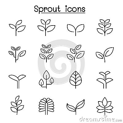 Sprout icon set in thin line style Vector Illustration