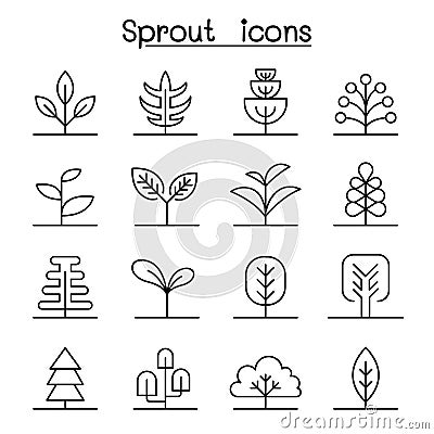 Sprout icon set in thin line style Vector Illustration