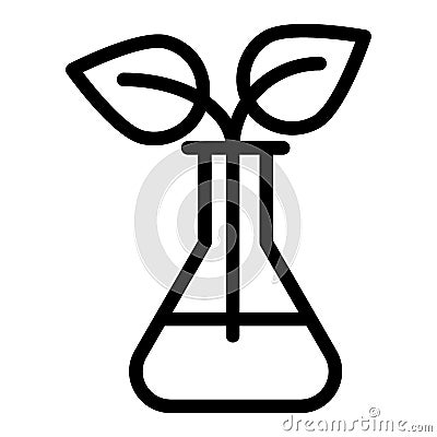 Sprout in lab flasks line icon. Lab flask with plant vector illustration isolated on white. Biotechnology outline style Vector Illustration