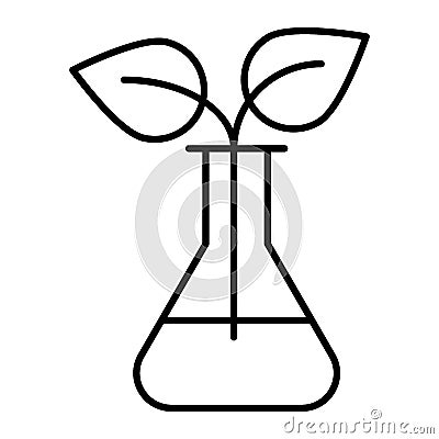 Sprout in lab flasks thin line icon. Lab flask with plant vector illustration isolated on white. Biotechnology outline Vector Illustration