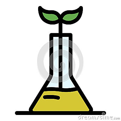 Sprout from a laboratory flask icon color outline vector Vector Illustration