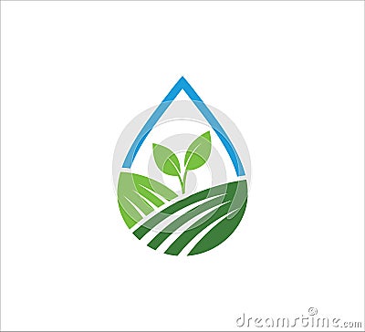 sprout leaf inside an abstract water drop shape vector icon logo design for agriculture, food crop, hydroponic nursery and farm Vector Illustration