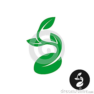 Sprout logo. One shape style plant with seed and green leaves Vector Illustration