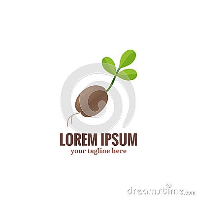 Sprout logo. One shape style plant with seed and green leaves vector illustration. Vector Illustration