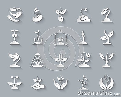 Sprout simple paper cut icons vector set Vector Illustration