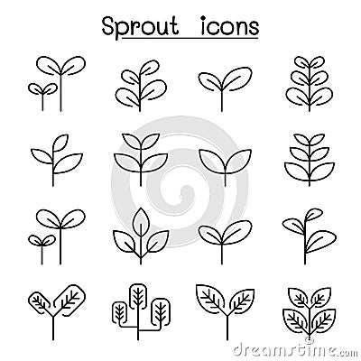 Sprout, plant, treetop, leaf icon set in thin line style Vector Illustration