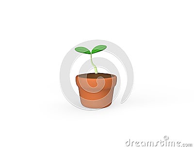 Sprout in a pot 3D render model Stock Photo