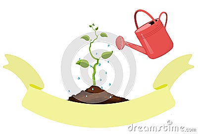 The sprout is watered with water from the watering can.Vector Vector Illustration