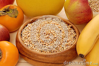 Sprouted kernel and fruits Stock Photo