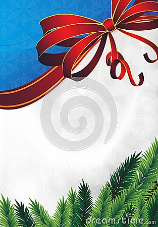 Spruce branches and red bow Vector Illustration