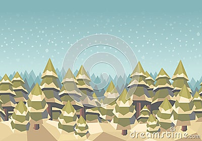 Spruce forest seamless background, winter, snow Vector Illustration