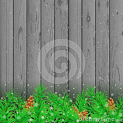 Spruce snow gray wood background Vector Illustration