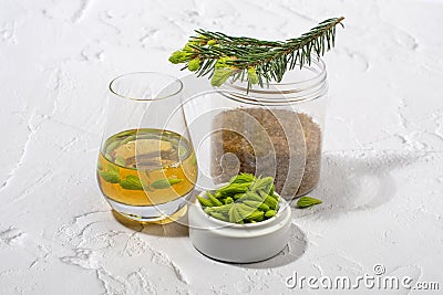 Spruce tips syrup or liqueur Stock Photo