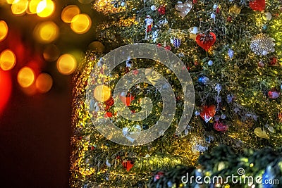 Spruce with various Christmas decorations Stock Photo