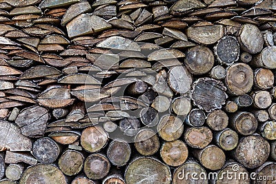 Spruce wood in the background. Firewood stack. Stock Photo