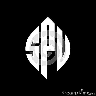 SPU circle letter logo design with circle and ellipse shape. SPU ellipse letters with typographic style. The three initials form a Vector Illustration