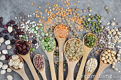 Spuns with mix of dry legume varieties Stock Photo