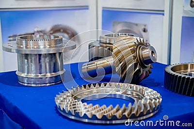 Spur and bevel gears. Gear teeth. Metal gears Stock Photo