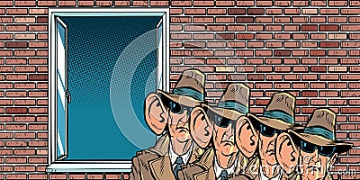 Spy secret service of the state eavesdropping on residents Vector Illustration