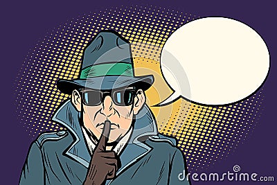 Spy shhh gesture man silence secret Vector Illustration