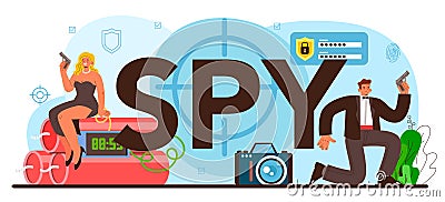 Spy typographic header. Secret agent or fbi investigating crime Vector Illustration