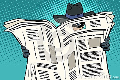 Spy watches through the newspaper Vector Illustration
