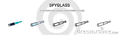 Spyglass icon in filled, thin line, outline and stroke style. Vector illustration of two colored and black spyglass vector icons Vector Illustration