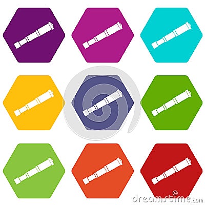 Spyglass icon set color hexahedron Vector Illustration