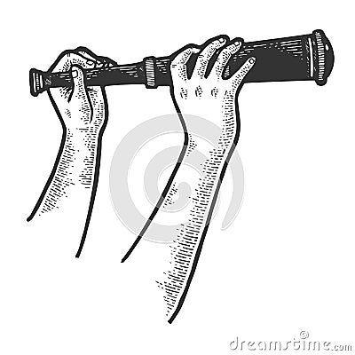 Spyglass monocular in hands sketch vector Vector Illustration