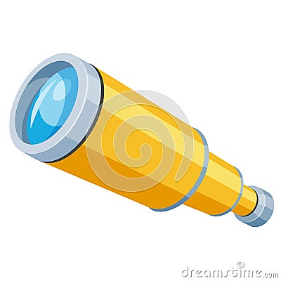 Spyglass yellow flat icon. Telescope, field scope, monocular, magnifying lens equipment. Vector Illustration